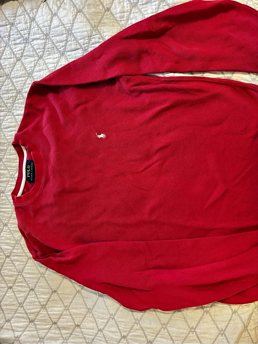 Polo Ralph Lauren Waffle-Knit Crewneck Thermal Red Size Large